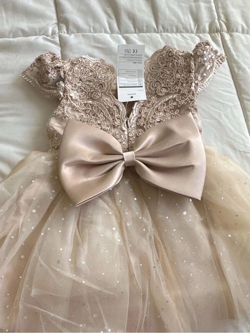 Baby Girl 6-12m Sparkle Lace Tulle Dress - Champagne